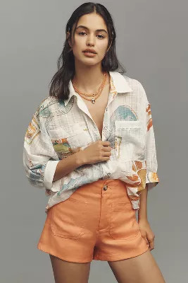 Pilcro Batwing Printed Buttondown Shirt | Anthropologie (US)