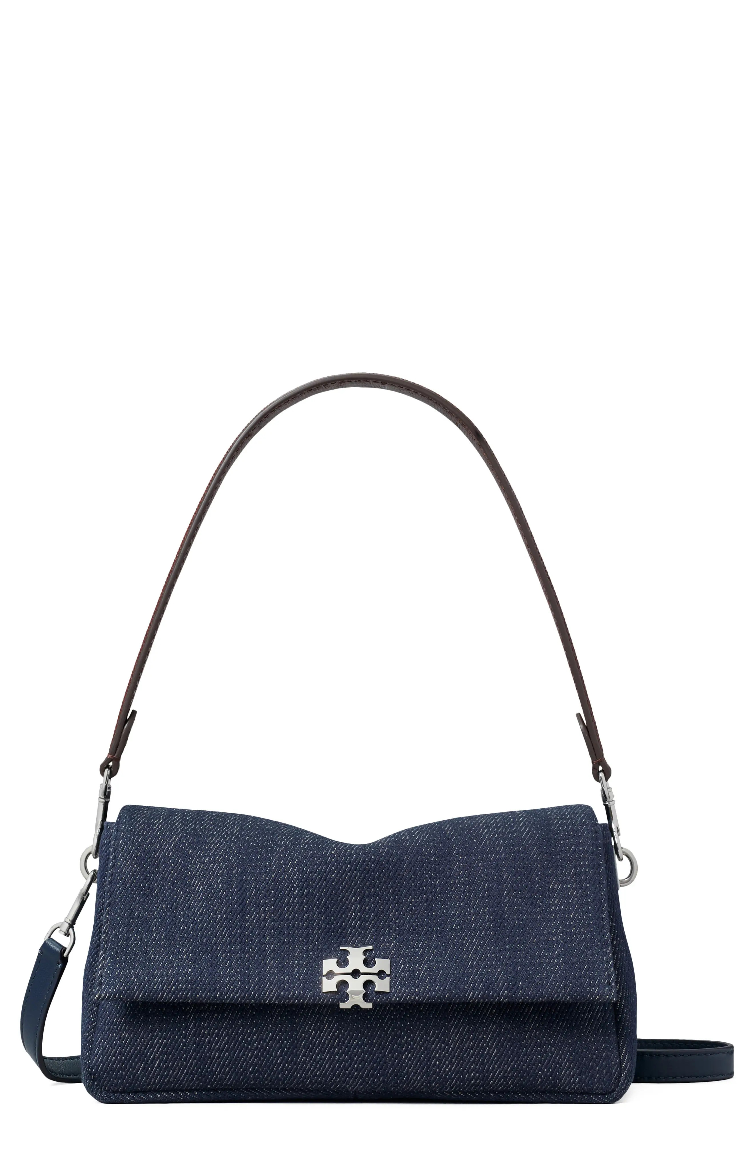 Tory Burch Small Charlie Denim Shoulder Bag in Midnight at Nordstrom | Nordstrom