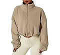 QINSEN Women's Full Zip Fleece Short Jacket Warm Winter Long Sleeve Stand Collar Sherpa Crop Coat | Amazon (US)
