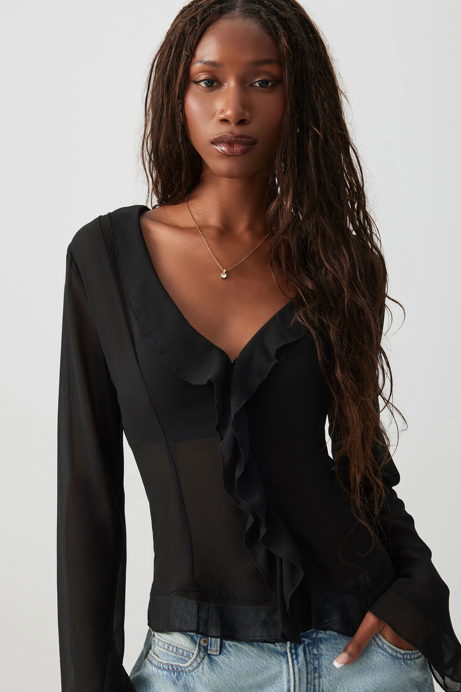 Chiffon Long Sleeve Ruffle Blouse | Ardene