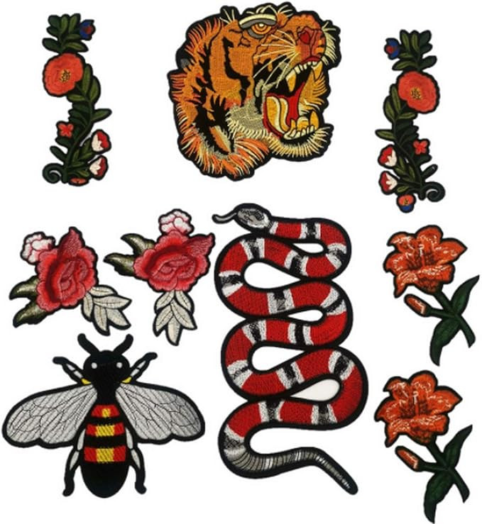 Bird Bee Butterfly Tiger Head Cloth Paste Patches for Clothes Sew On Embroidered Fabric Badges Ap... | Amazon (US)