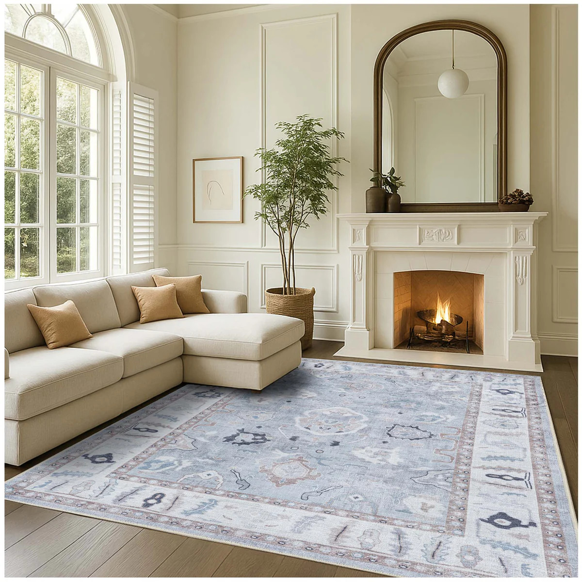 Sylvie Gray Blue Pastel Modern Oushak Rug | Fame Rugs