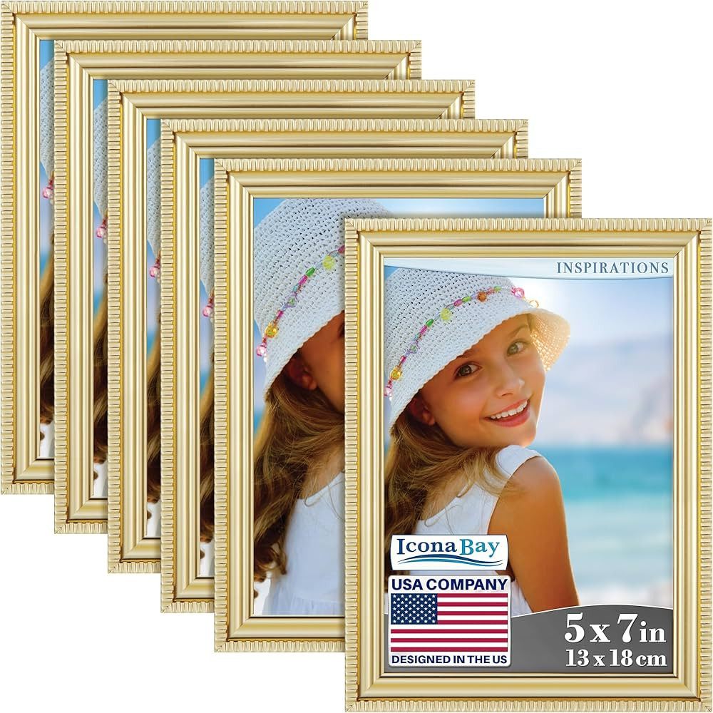 Icona Bay 5x7 Picture Frames (Gold, 6 Pack), Beautifully Detailed Molding, Contemporary Picture F... | Amazon (US)