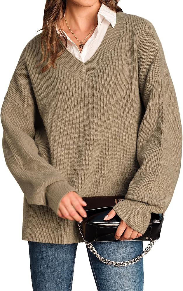 Arach&Cloz Women's Wool Blend Oversized V Neck Casual Sweaters 2025 | Amazon (US)