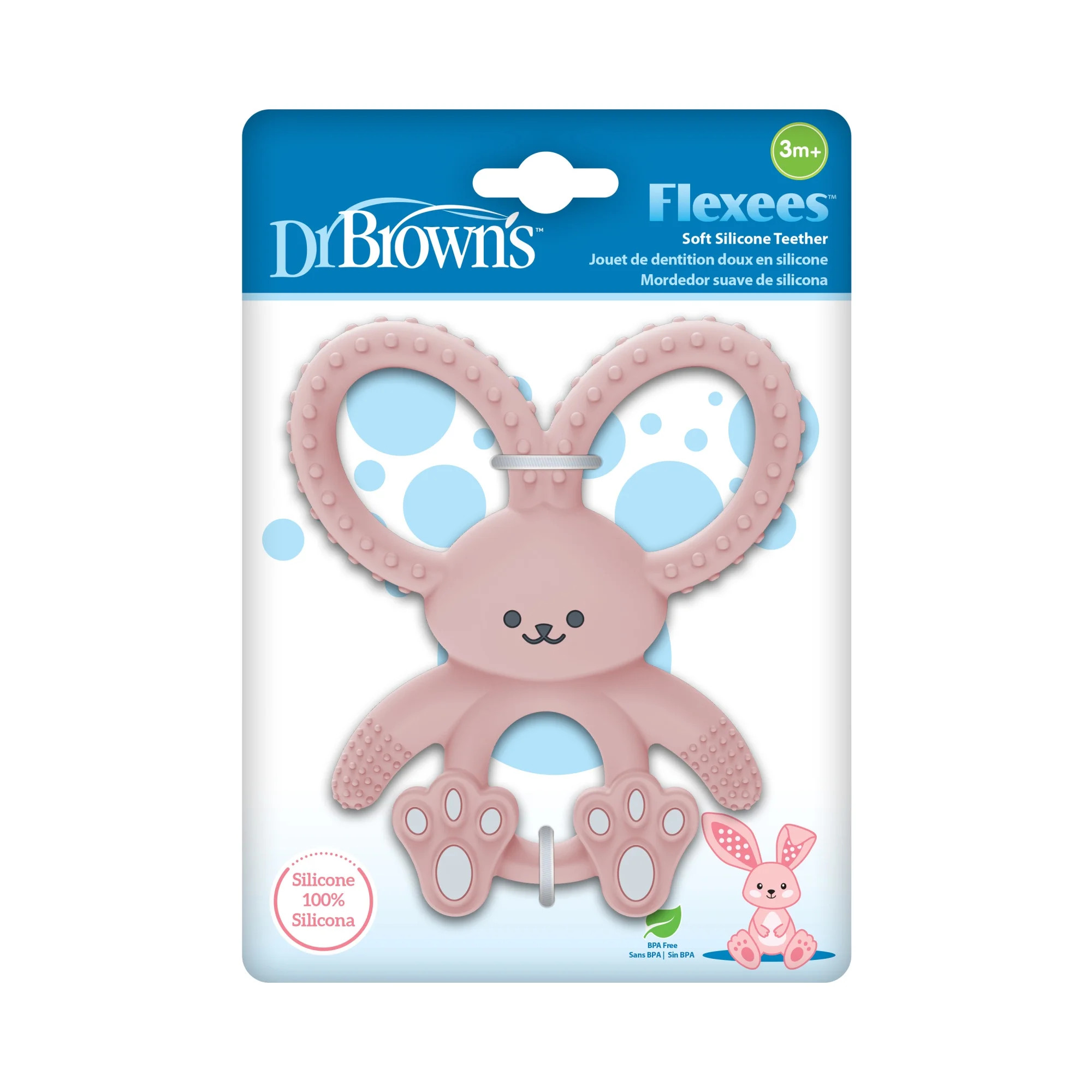 Dr. Brown's Flexees Baby Teether, Pink Bunny, 100% Silicone, Infant-Toddler, 1-Pack | Walmart (US)
