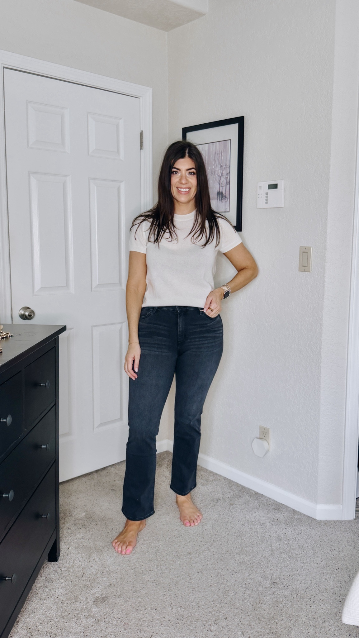 In a medium cashmere tee
In a 29 in the cropped kick flare pants 

#LTKMidsize #LTKTall #LTKOver40