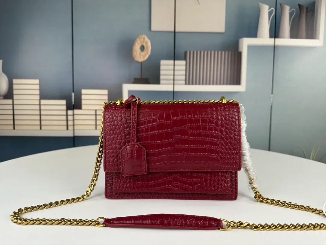 Luxury Designer Women's Bag High Quality 2023 Autumn/Winter Crocodile Skin Embossed Sunset Bag Sh... | DHGate