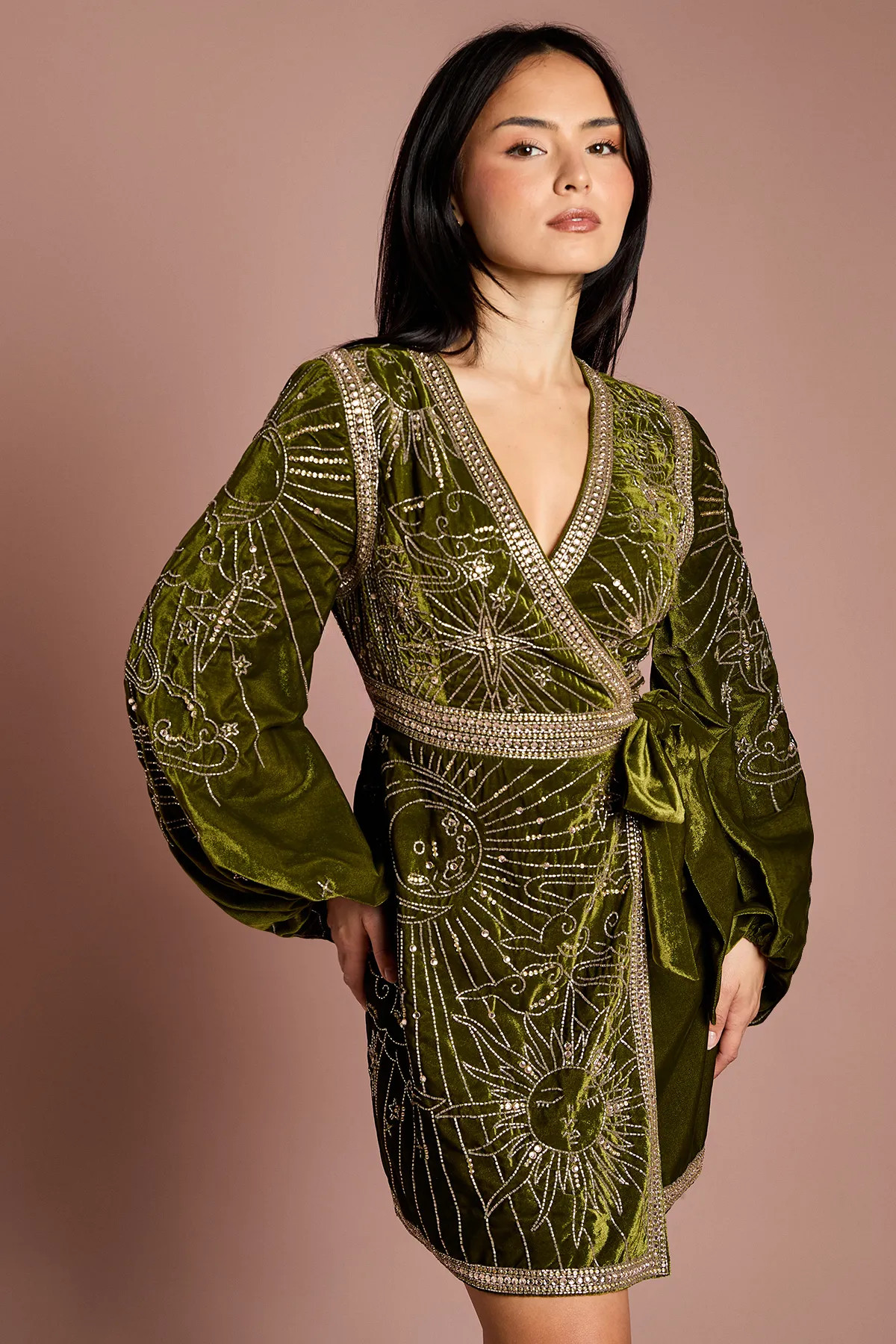 Olive Coast Petite Party Sequin Velvet Wrap Mini Dress | Boohoo | Boohoo.com (UK & IE)