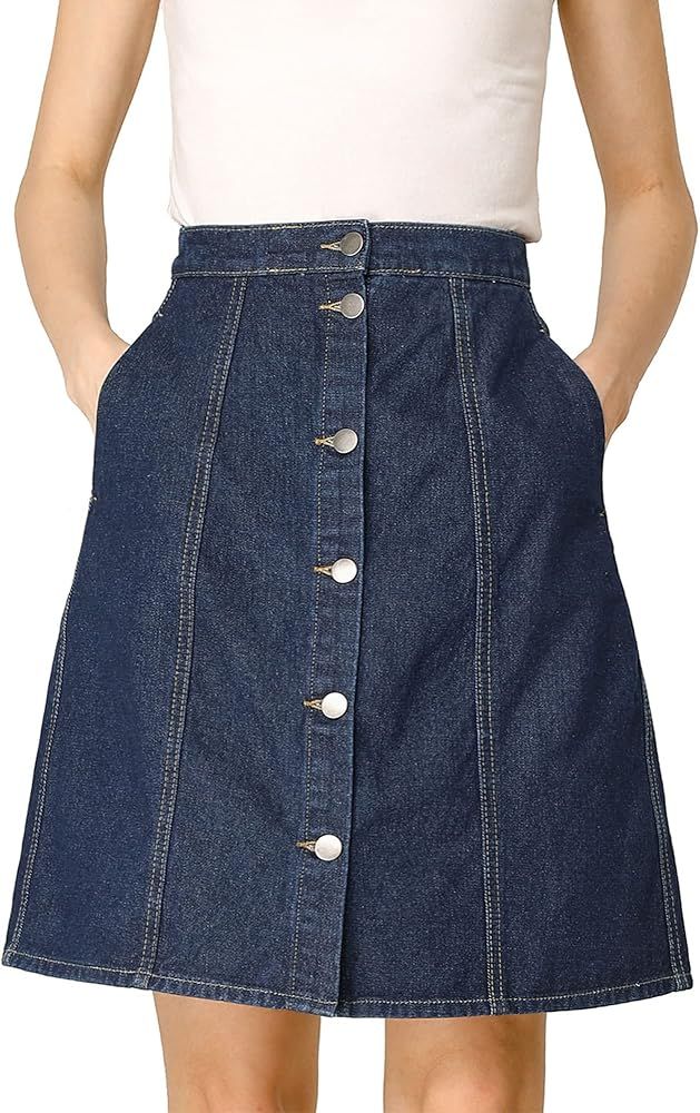 Allegra K Women's Denim Skirts Summer A-Line Short Button Down Jean Skirt | Amazon (US)