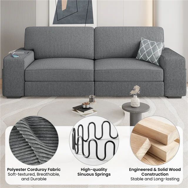 Renwick Sofá Sofa de 83,5 Pulgadas de Ancho y 2 Plazas de Tela de Pana Moderna con Puertos de Ca... | Walmart (US)