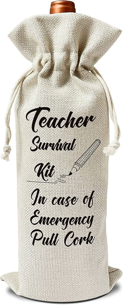 Teacher Wine Gift Bags - Gift for Teacher, Co-worker - Reusable Burlap With Drawstring Gift Bag (... | Amazon (US)
