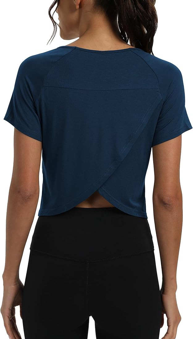Mippo Workout Tops for Women Cropped Split Back Athletic Gym Exercise Shirts Loose Fit | Amazon (US)