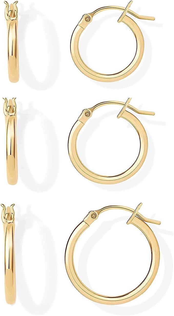 PAVOI 18K Gold 925 Sterling Silver Post Hoop Earrings for Women | Thin Small Gold Huggie Hoop Ear... | Amazon (US)