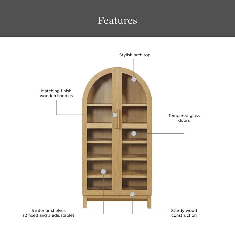 Better Homes & Gardens Juliet Solid Wood Frame Arc Cabinet, Light Honey Finish | Walmart (US)