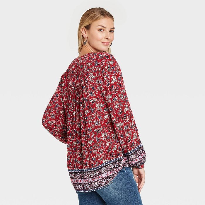 Women's Floral Print Long Sleeve Pintuck Blouse - Knox Rose™ | Target