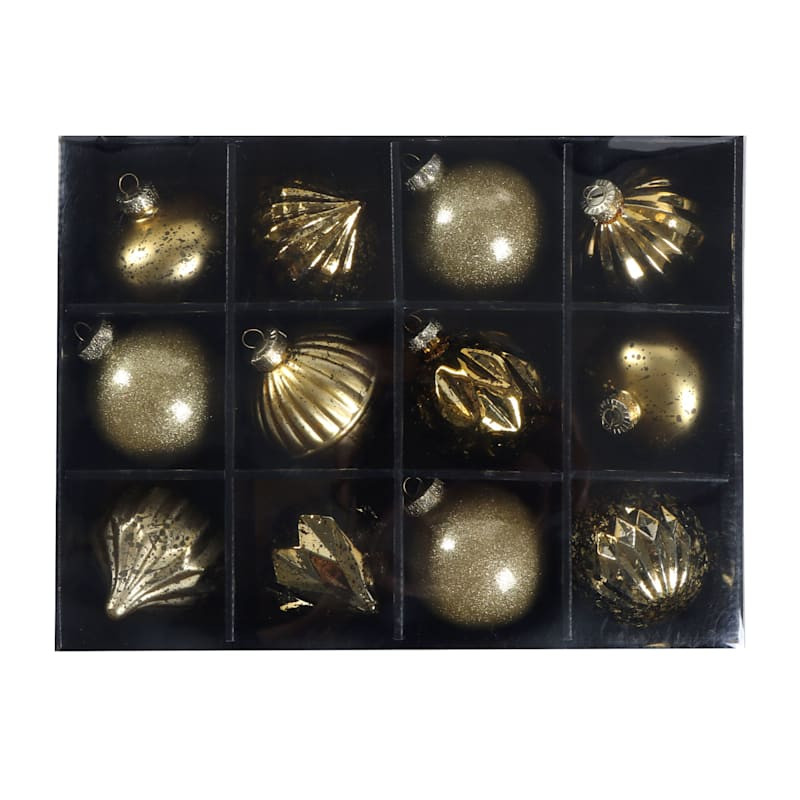12-Count Gold Decorated Glass Ornaments | At Home