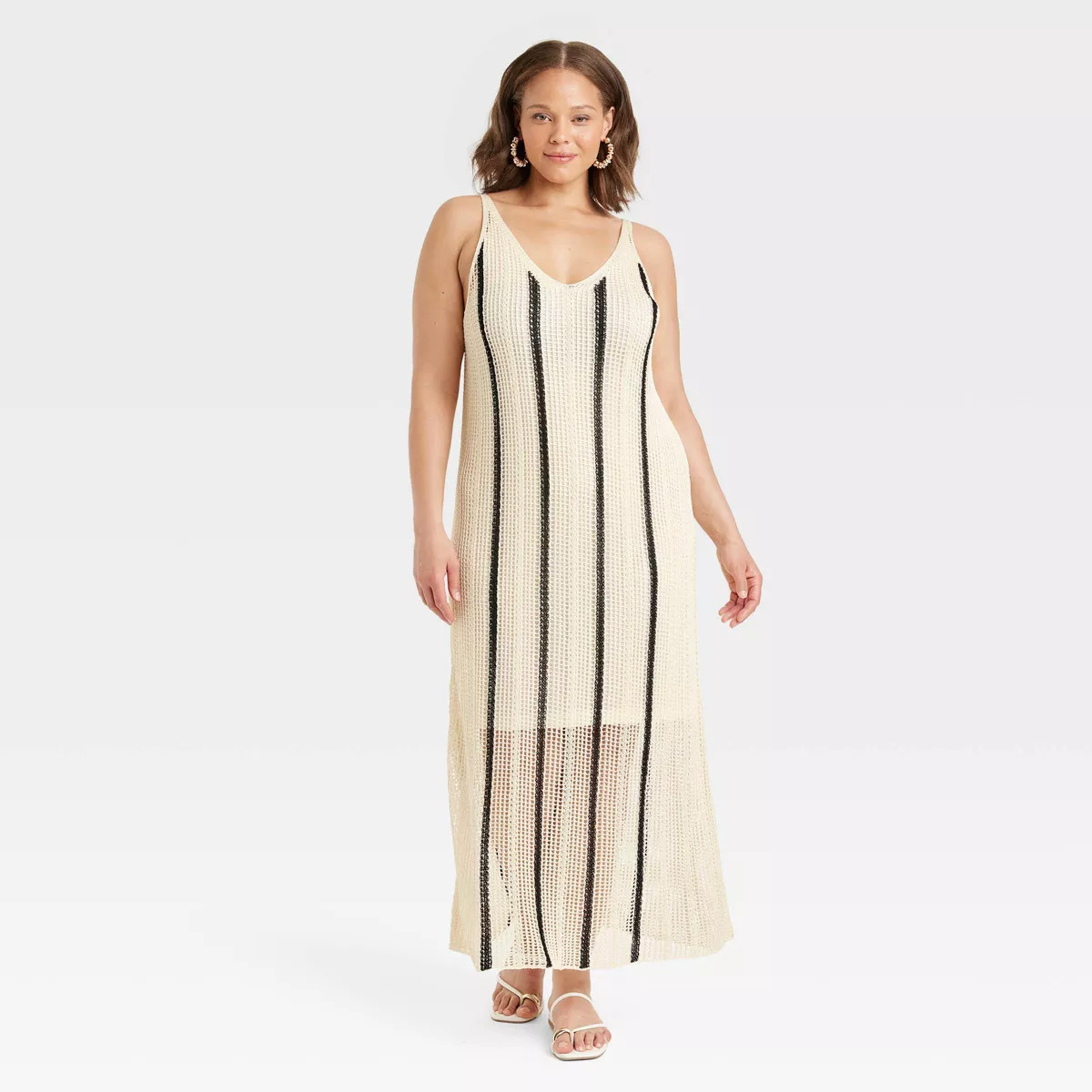 Women's Open Work Maxi Sundress - A New Day™ Cream/Black Striped | Target