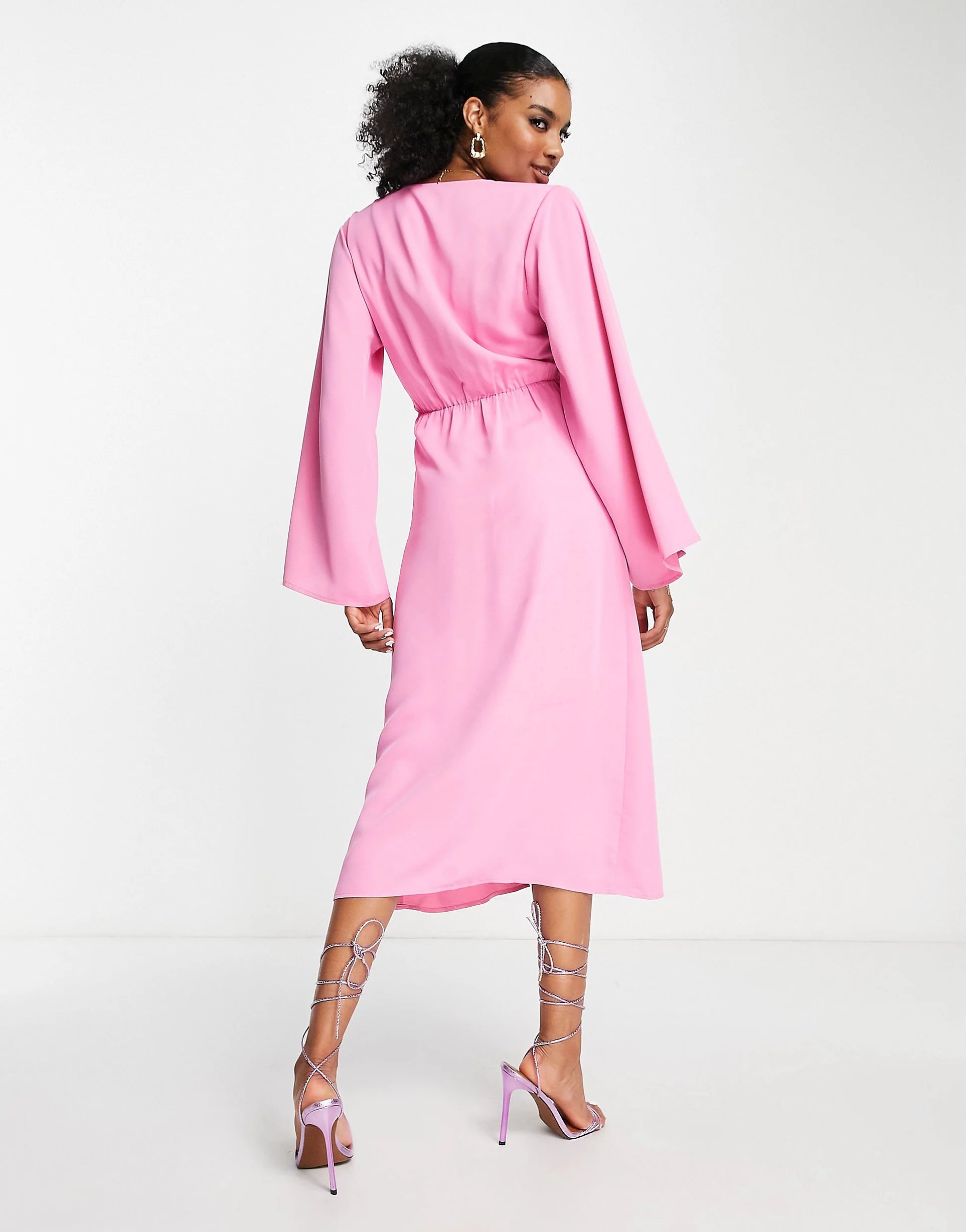 Pretty Lavish knot front plunge midaxi dress in pink | ASOS (Global)