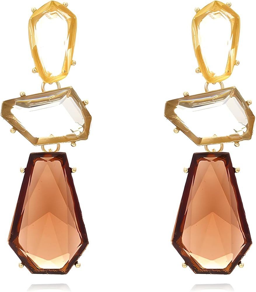 Statement Earrings for Women Vintage Brown Rhinestone Earrings Big Boho Colorful Earrings Large C... | Amazon (US)