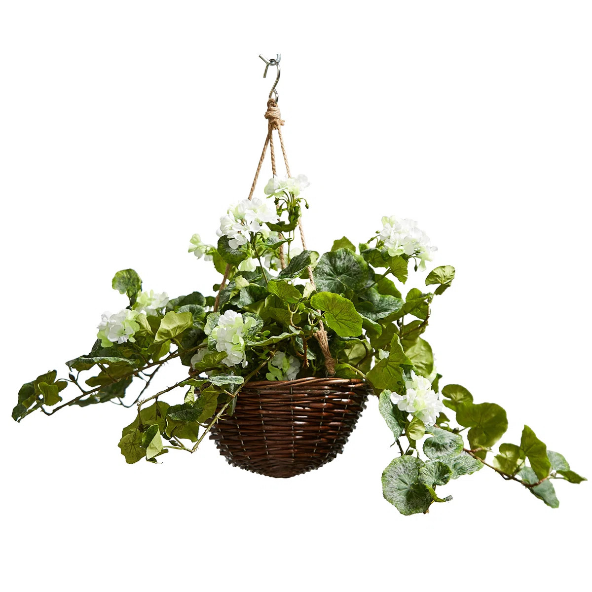 Faux Flowers, Geranium Hanging Natural and Lifelike Floral Arrangement with Basket for Home or Of... | Wayfair North America