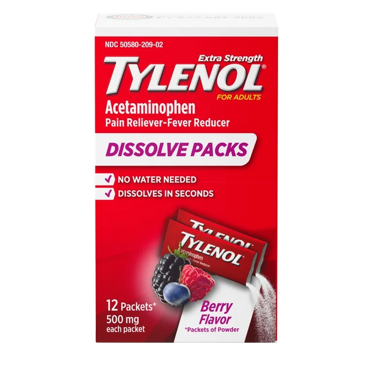 Tylenol Extra Strength Dissolve Packs with Acetaminophen, Berry, 12 Ct | Walmart (US)