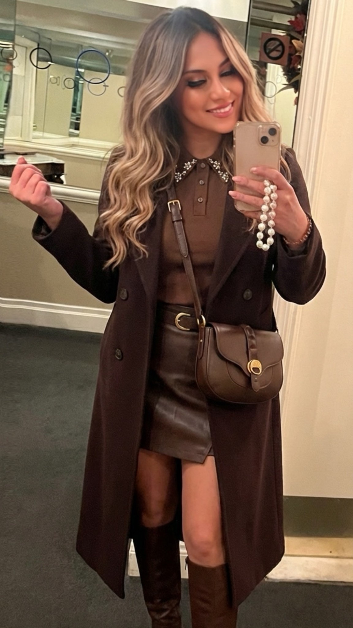 Chocolate 🍫 faux leather skirt and outfit. 

#LTKgrwm #LTKdayinmylife #LTKPetite