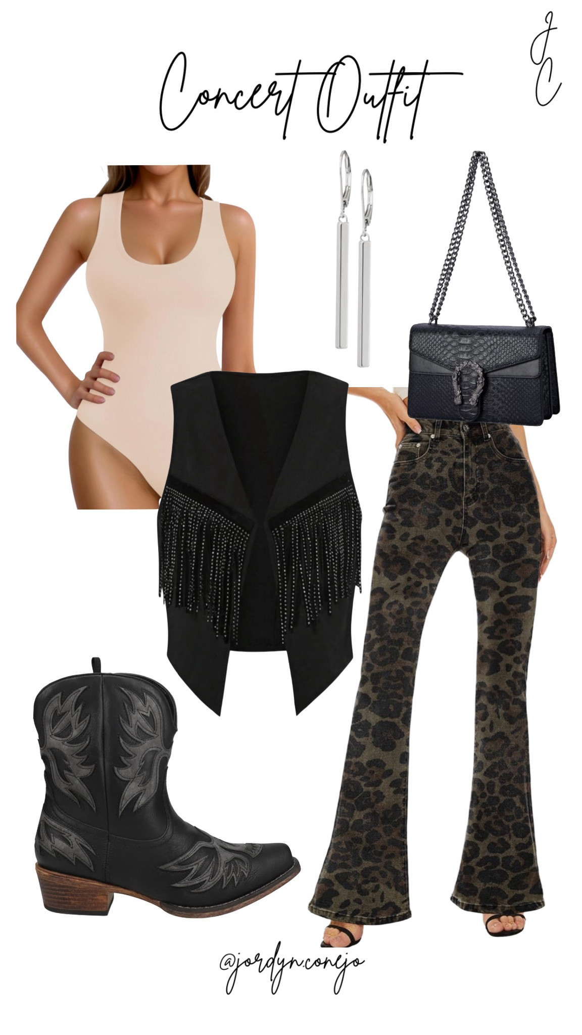 Concert Outfit- Fall Concert Look- Bell Bottoms- Leopard Print- Fringe Vest- Bodysuit- Black Cowboy Boots- Western Outfit Inspo- Nashville Outfit- Country Concert Outfit- OOTD- Trending- Leopard pants- Statement pieces- Womens style- Womens fashion- 

#LTKFallSale #LTKStyleTip #LTKMidsize