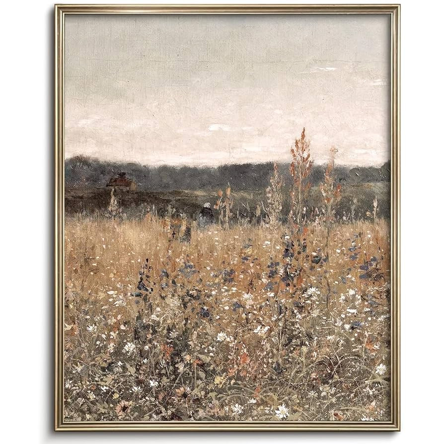 Wildflower Field Landscape Vintage Canvas Wall Art, Vertical Country Landscape Print for Home Dec... | Amazon (US)