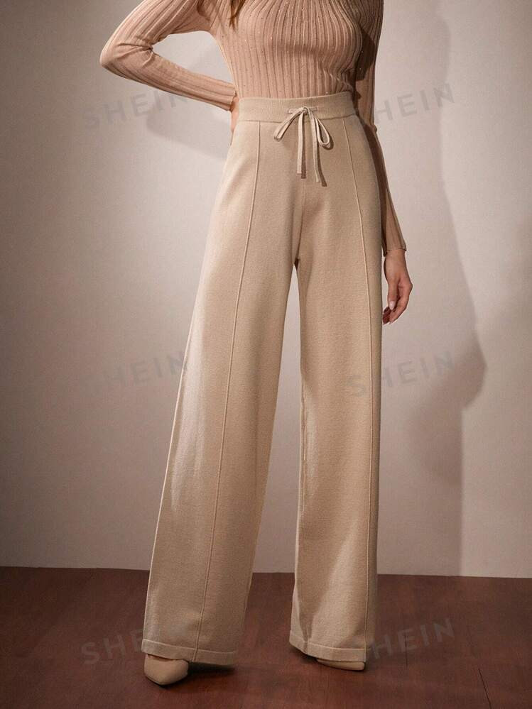 Anewsta Pantalón de loungewear elegante con cintura de corbata de punto para mujer, para el tran... | SHEIN