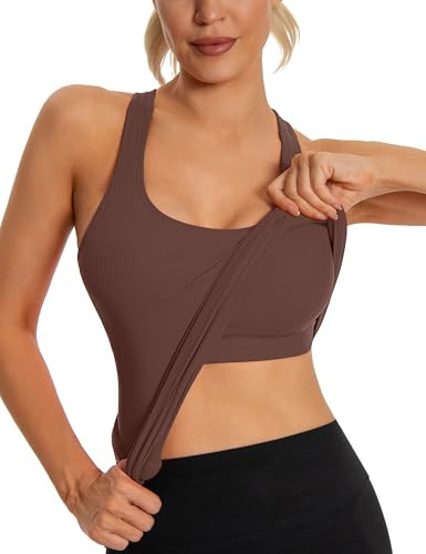 MathCat Seamless Workout Tank Top for Women with Built in Bra, Padded Racerback Ribbed Athletic Y... | Amazon (US)