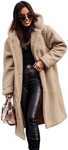 Akivide Women Winter Coat Hooded Fuzzy Fleece Warm Button Down Long Warm Outwear Jackets with Poc... | Amazon (US)