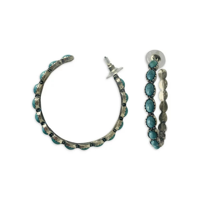 No Boundaries Turquoise and Silver Hoop Earrings | Walmart (US)