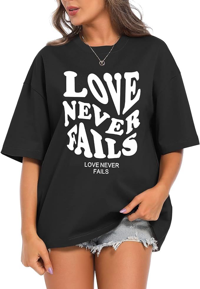 Tuislay Oversized T Shirts for Women Love Never Fails Oversized Tshirt Letter Graphic Print Casua... | Amazon (US)
