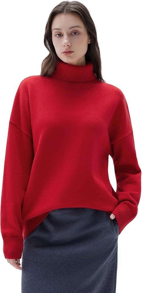 SUUKSESS Women Cashmere Oversized Chunky Turtleneck Pullover Sweater Long Sleeve Knit Jumper Tops | Amazon (US)