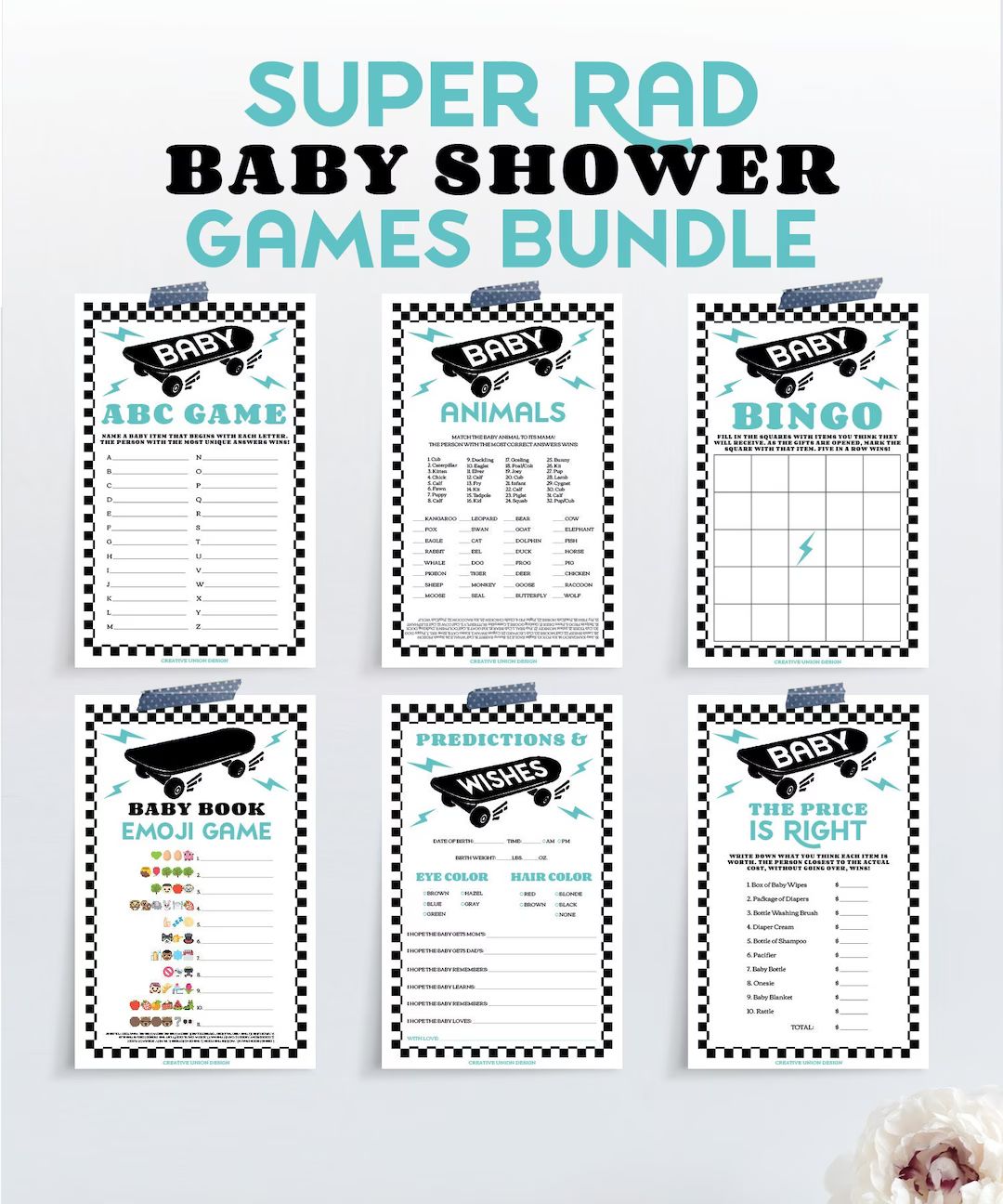 Skateboard Baby Shower Games Bundle, Baby on Board, 6 Baby Shower Games Package, Printable Games,... | Etsy (US)