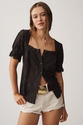 By Anthropologie Puff-Sleeve Eyelet Top | Anthropologie (US)