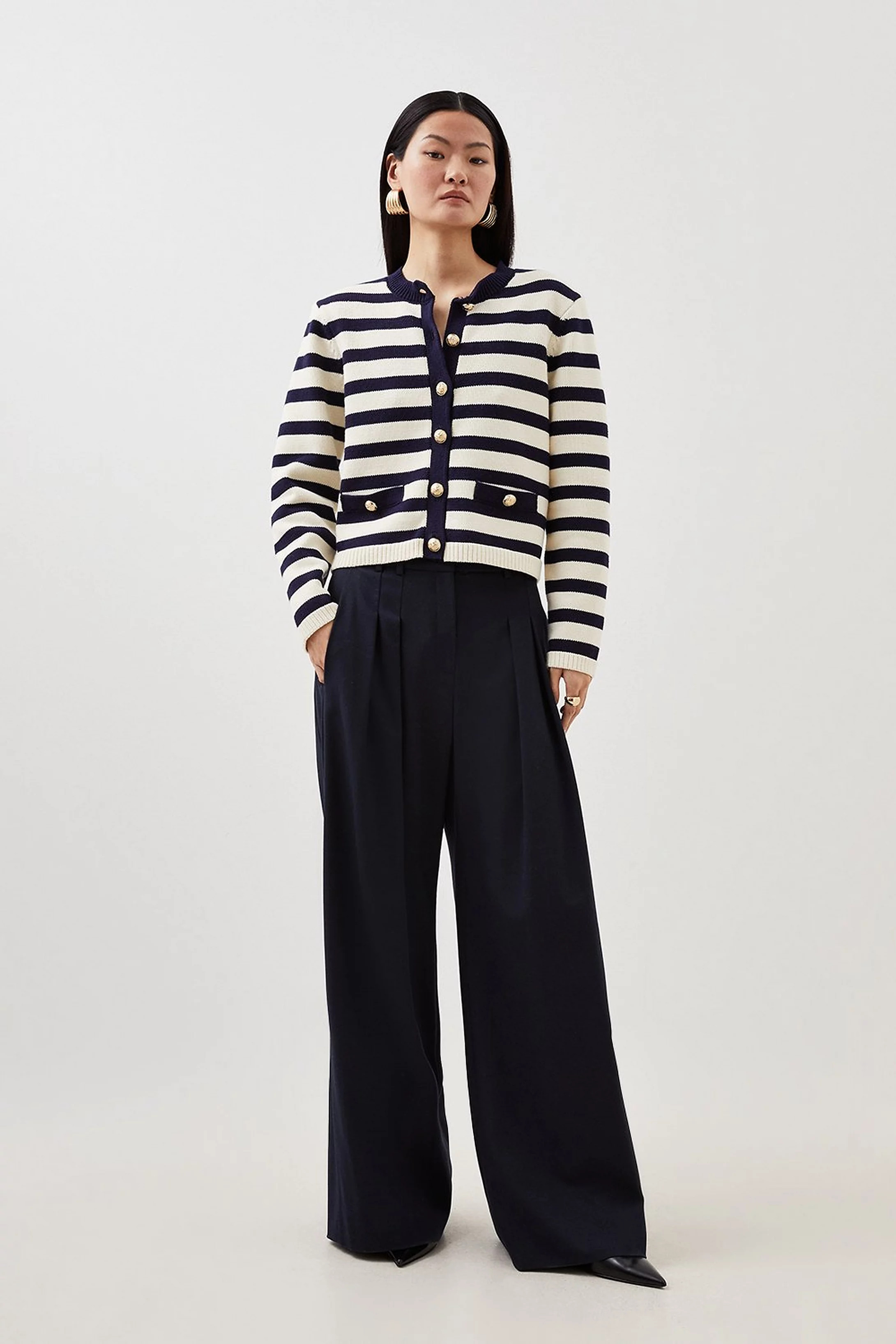 Cotton Knit Nautical Boxy Stripe Jacket | Karen Millen UK + IE + DE + NL