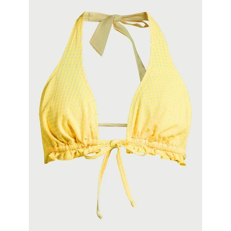 No Boundaries Juniors’ Yellow Gingham Halter Bandeau Bikini Top, Size XS-XL | Walmart (US)