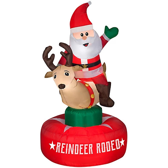 Gemmy  13.78 in. Outdoor Animated Santa and Reindeer Rodeo Scene Inflatable Christmas Decoration | Tractor Supply
