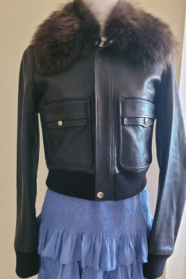 GIVENCHY NWOT $5999, Black Leather Jacket , Removable Real Fur Collar US10(FR42) | eBay US