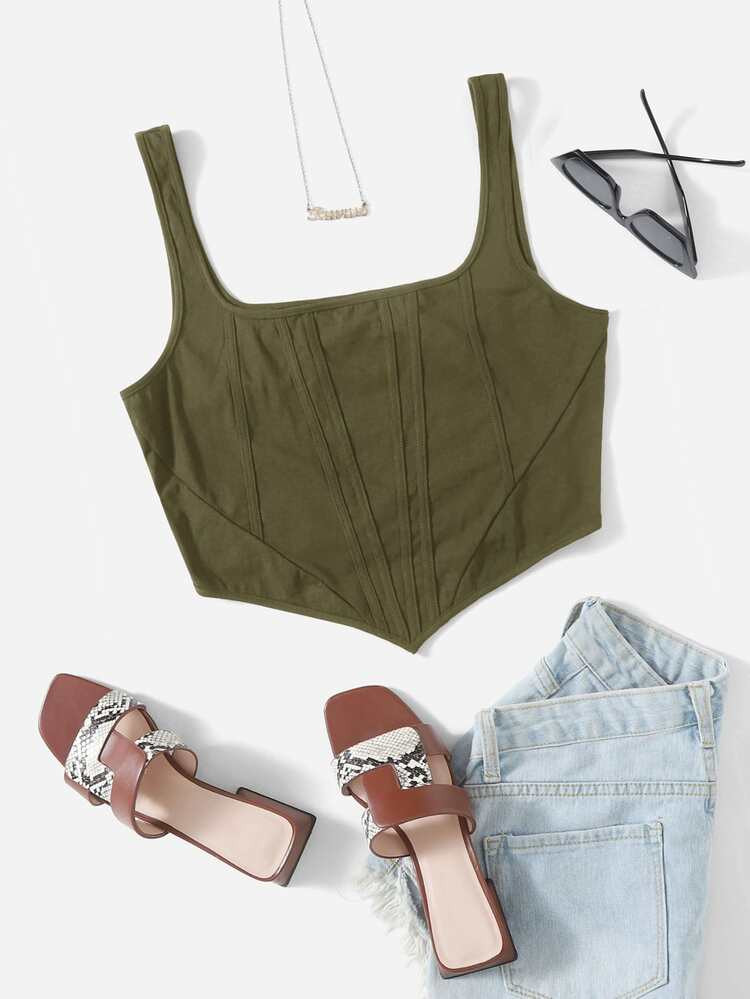 SHEIN Plus Asymmetrical Hem Crop Tank Top | SHEIN