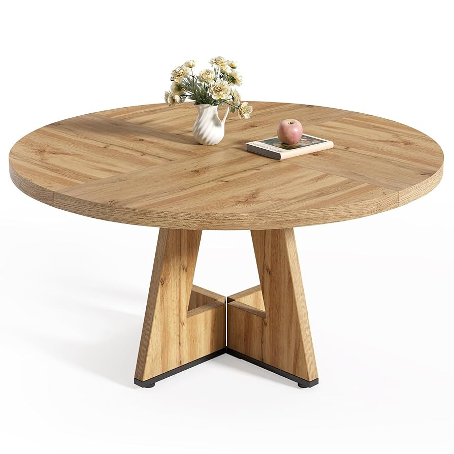 LITTLE TREE Round Dining Table for 4-6 People, 47 Inches with Wooden Pedestal Base, Modern Dinner... | Amazon (US)