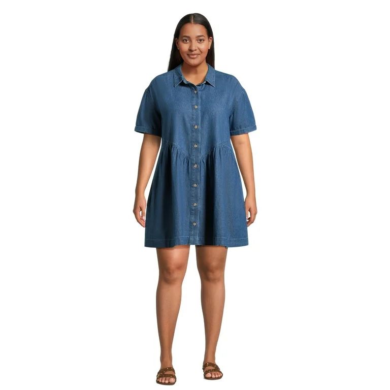 Terra & Sky Women's Plus Size Shirt Dress with Short Sleeves, Sizes 0X-5X | Walmart (US)
