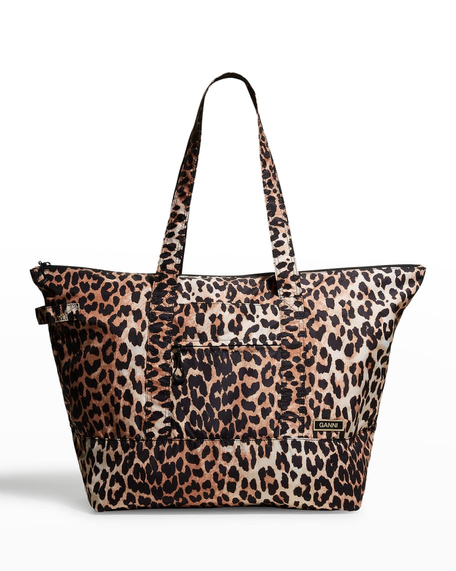 Ganni Recycled Leopard-Print Tote Bag | Neiman Marcus