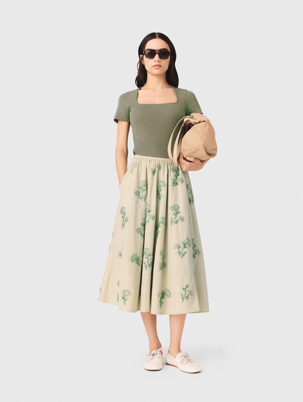 Embroidered technical skirt Natural for Women | Maje | Maje US