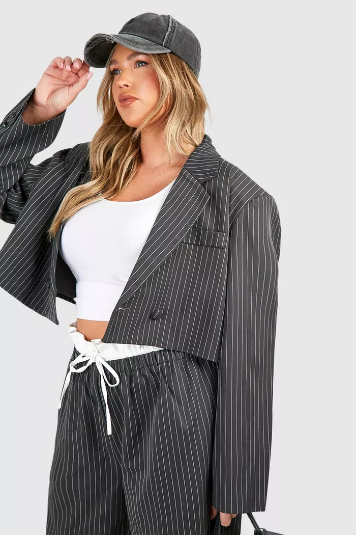 Plus Stripe Cropped Blazer | boohoo (US & Canada)
