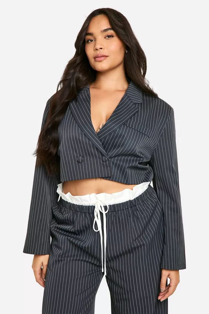 Plus Stripe Cropped Blazer | boohoo (US & Canada)