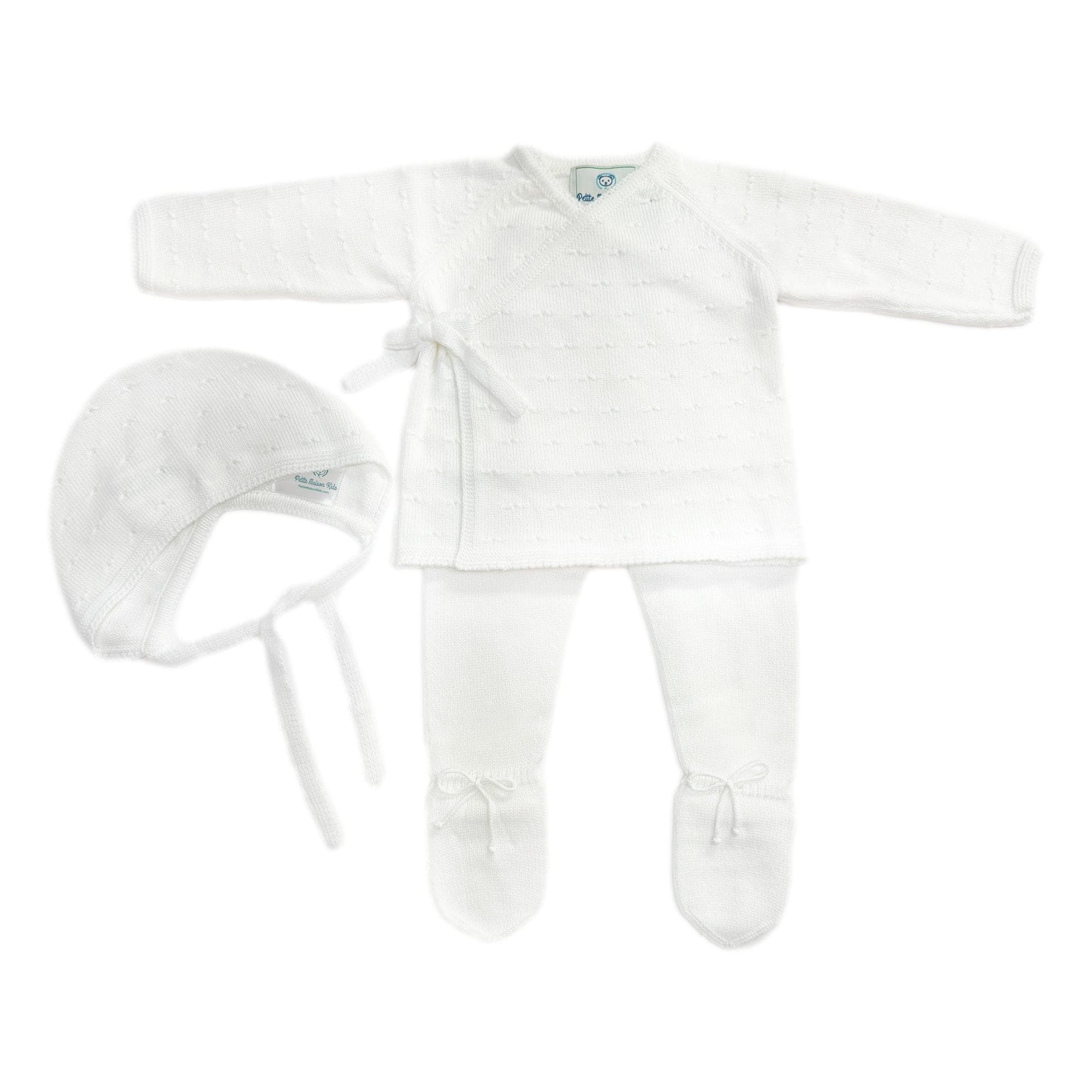 White Three Piece Spanish Knit Baby Set | petite maison kids