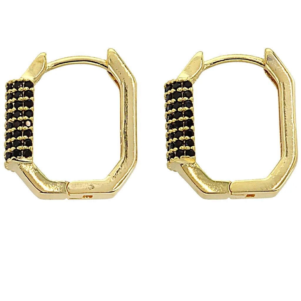 Panacea Crystal Pavé Geometric Hoop Earrings in Black at Nordstrom | Nordstrom