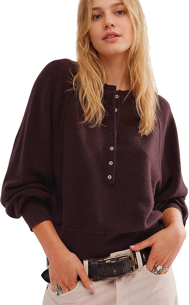 Hixiaohe Women's Long Sleeve Button Down Sweater Knitted Pullover Henley Shirts Casual Tops Light... | Amazon (US)